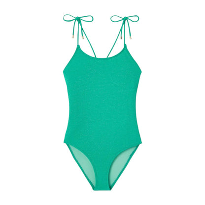 Bahamas One Piece Lurex Swimsuit &amp; Shorts - Peacock Green &amp; Gold
