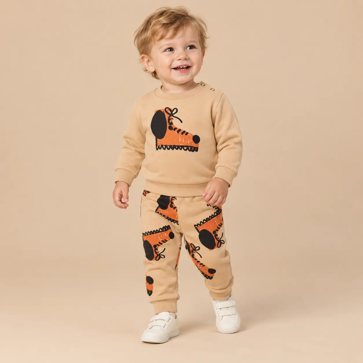 Dog Boots Sweatshirt &amp; legging - Soft brown - 18M boy lookbook pose 1