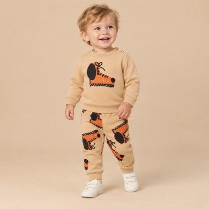 Dog Boots Sweatshirt &amp; legging - Soft brown - 18M boy lookbook pose 1