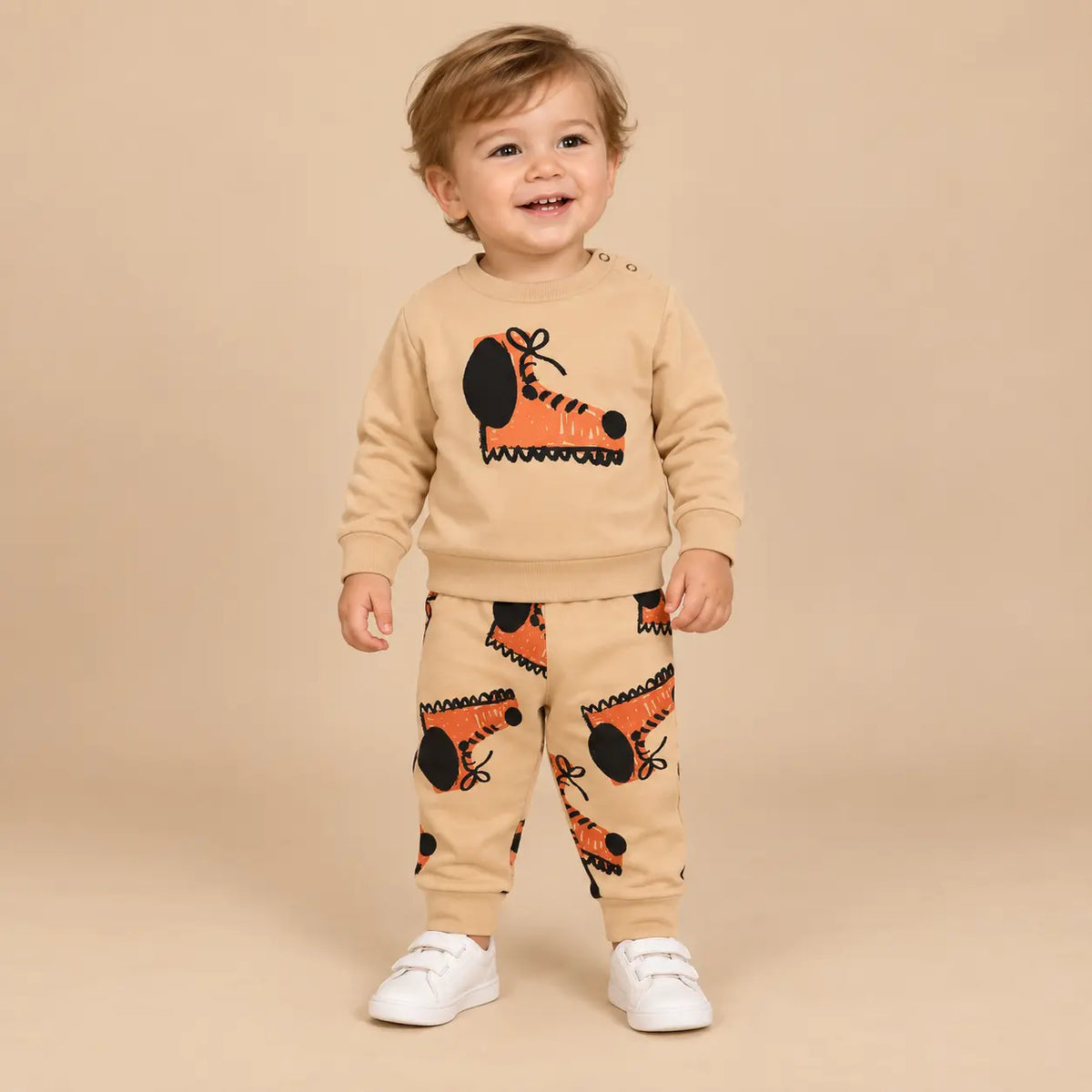 Dog Boots Sweatshirt &amp; legging - Soft brown - 18M boy lookbook pose 2