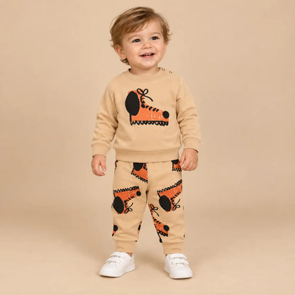 Dog Boots Sweatshirt &amp; legging - Soft brown - 18M boy lookbook pose 2