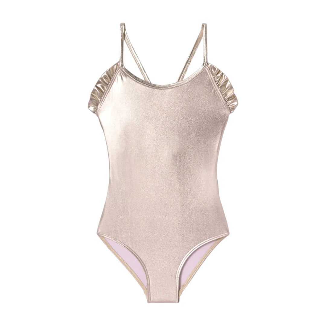 Sorbet Silver Metallic One Piece Swimsuit With Ruffles
