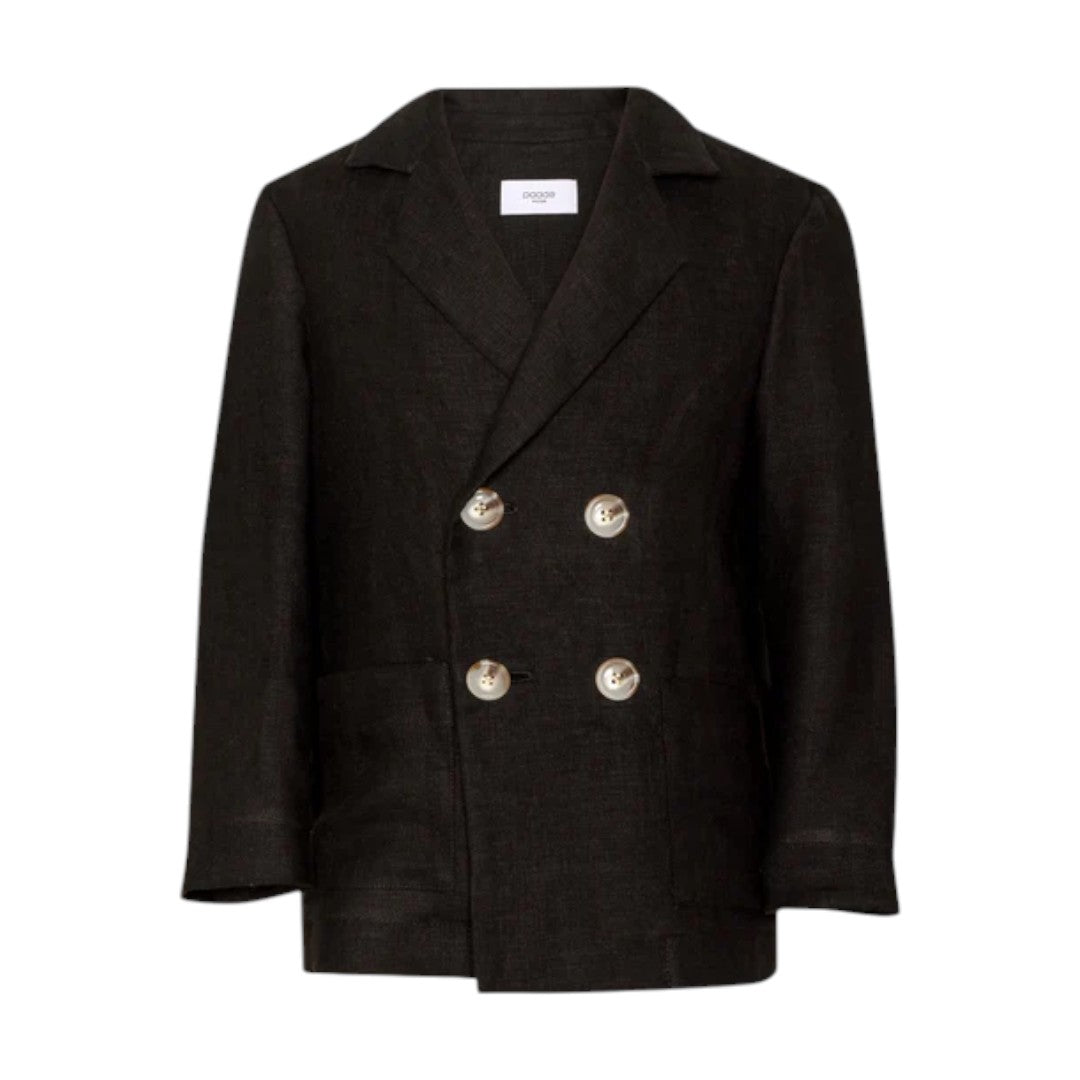 Black Linen Blend Double Breasted Jacket & Shorts