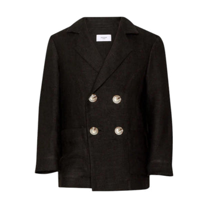 Black Linen Blend Double Breasted Jacket &amp; Shorts