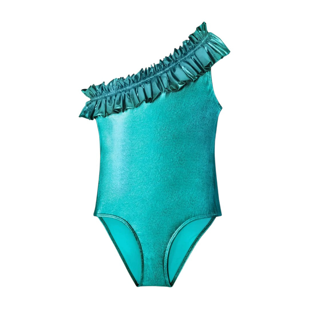 Venus Shiny Metallic One Shoulder Swimsuit - Emerald