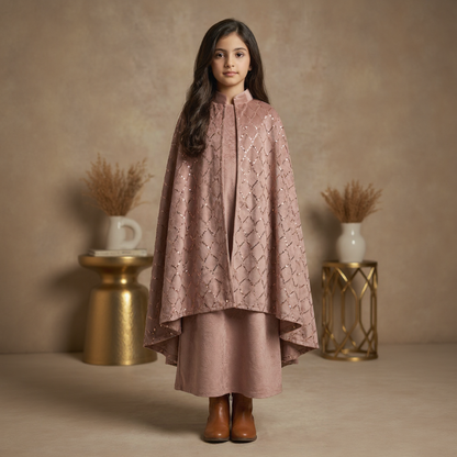 Yara Pink Velvet Cape Set