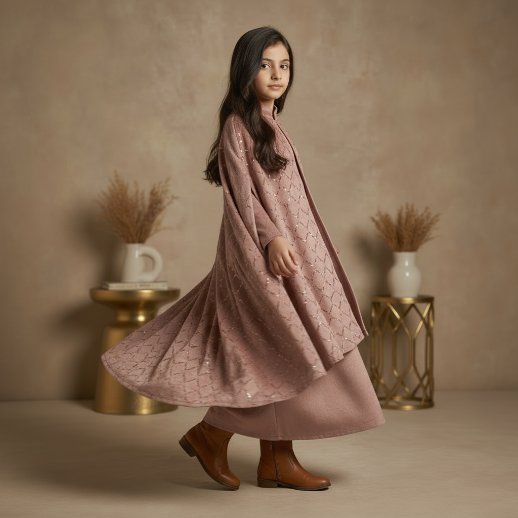 Yara Pink Velvet Cape Set