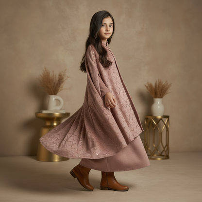 Yara Pink Velvet Cape Set
