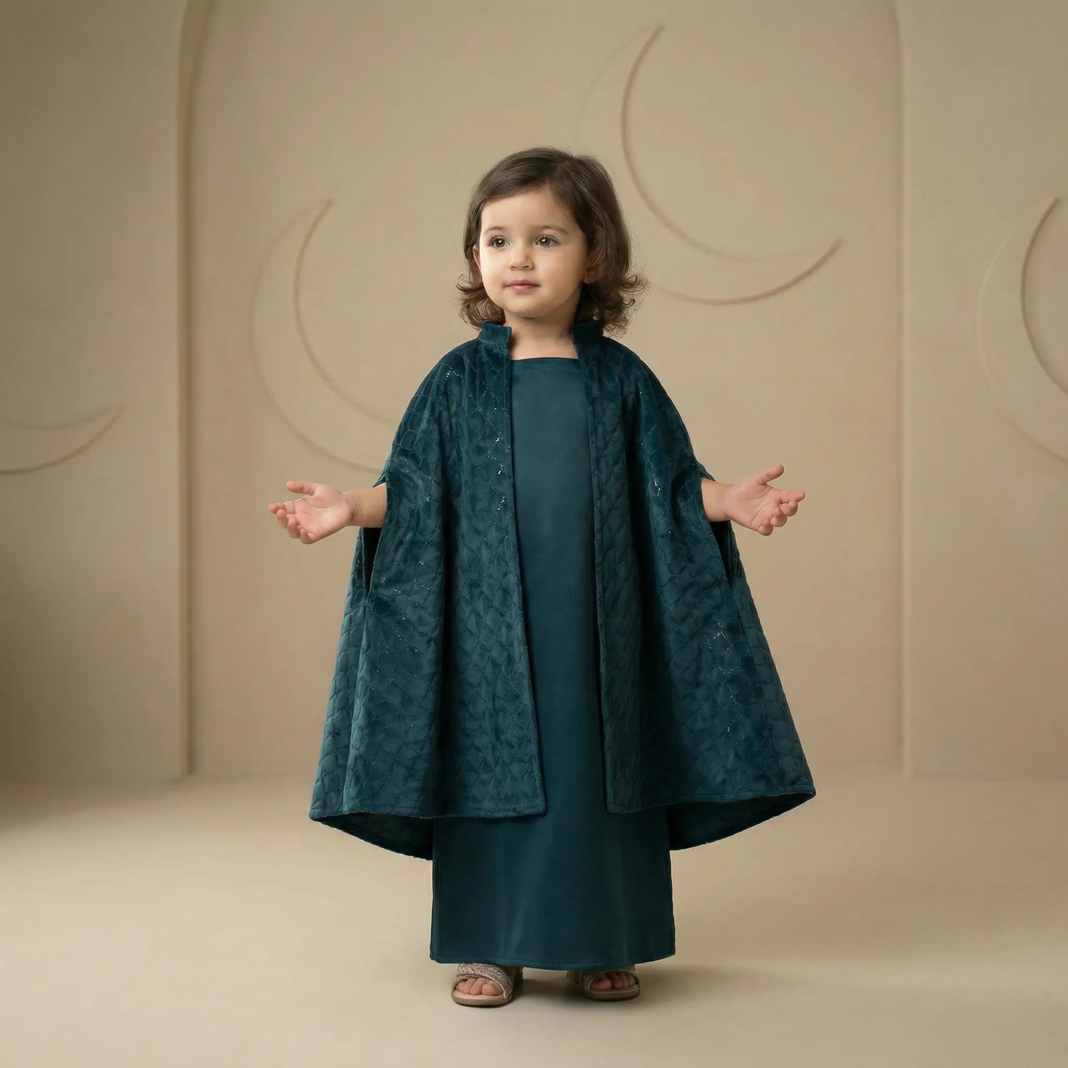 Yara Teal Velvet Cape Set LAYALEE