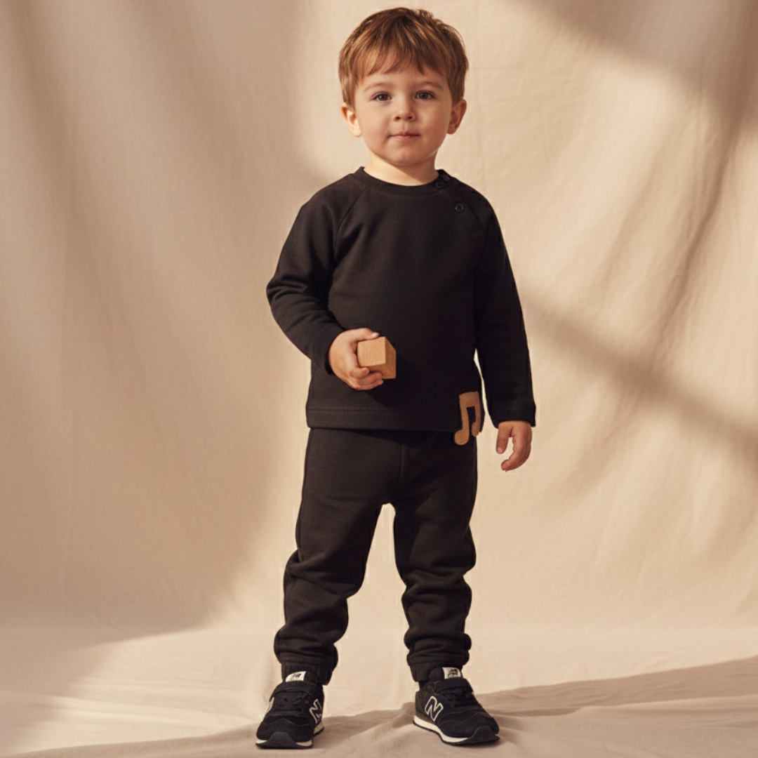 Black Music Detail Organic Cotton Sweatshirt &amp; Sweatpants