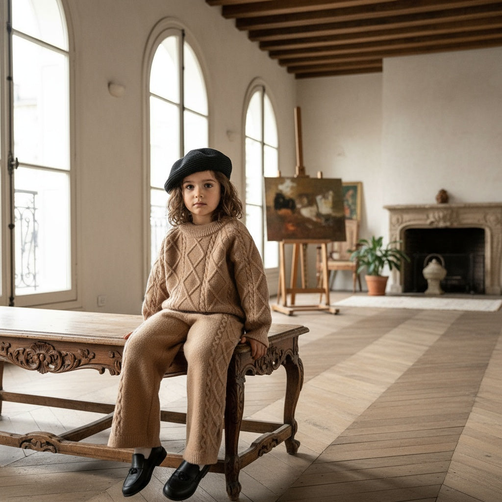 Mila Diamond Knit Set - Latte Beige