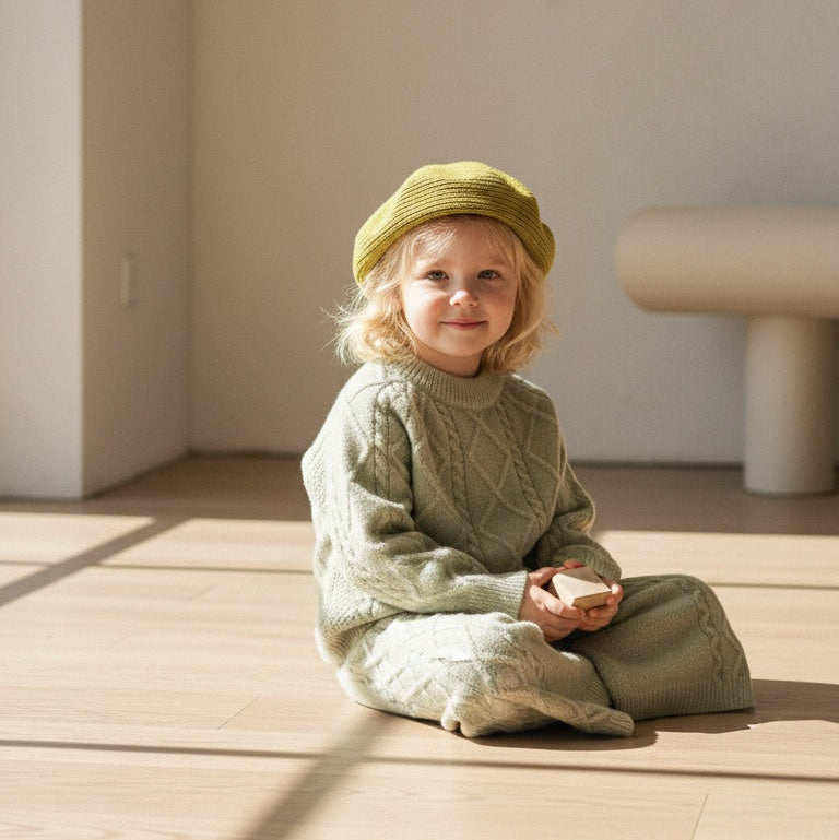 Mila Diamond Knit Set - Sage Green