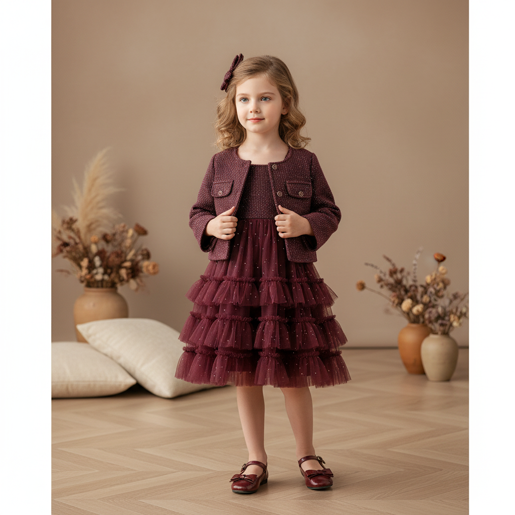 Burgundy Atelier Tweed Tulle Set