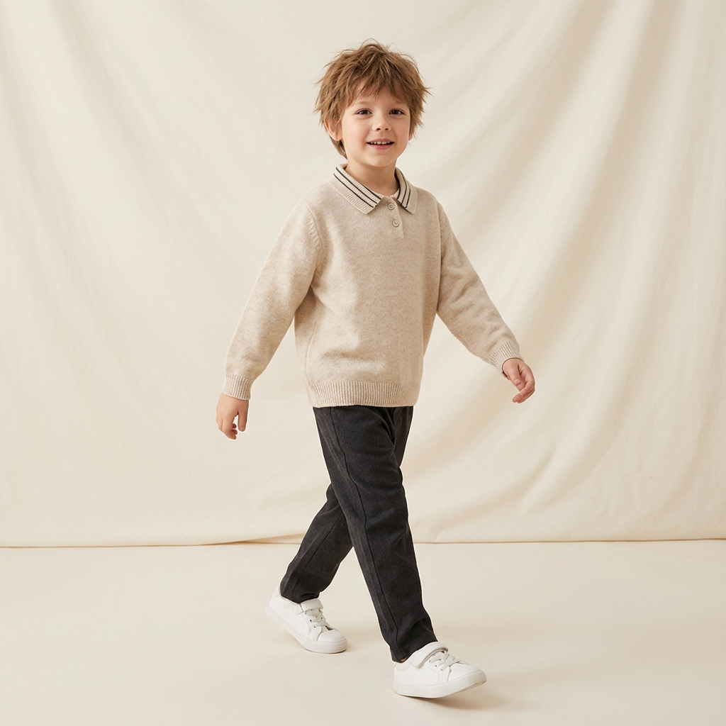 Oatmeal Beige Classic Knit Polo Sweater