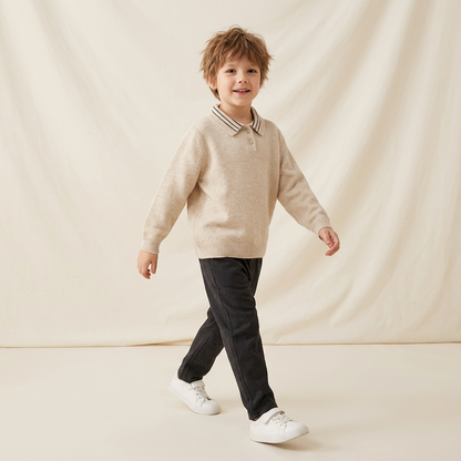 Oatmeal Beige Classic Knit Polo Sweater