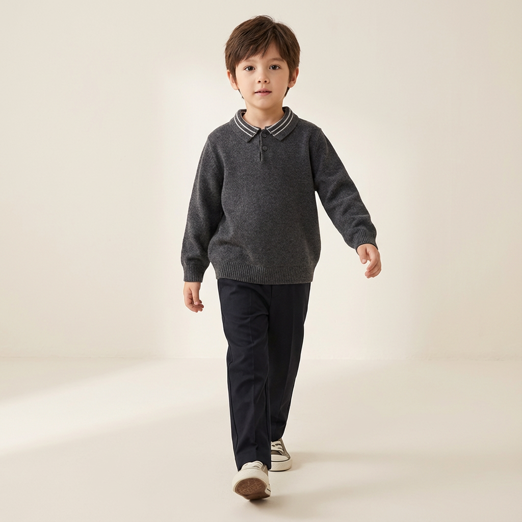 Charcoal Grey Classic Knit Polo Sweater