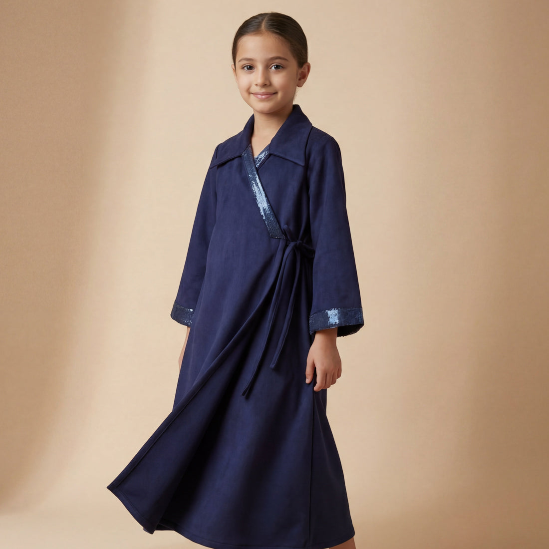 Elina Navy Suede Wrap Dress