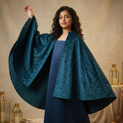 Yara Teal Velvet Cape Set LAYALEE