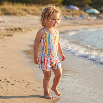 Girls Sunset Watercolor Stripes Swimsuit &amp; Trunks