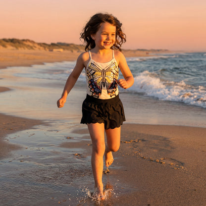 Girls Glitter Wings Swimsuit &amp; Black Trunks Set