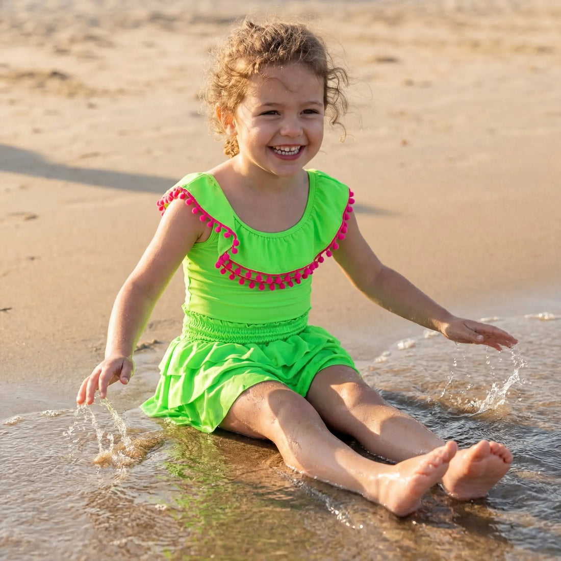 Sissi Lime Neon Green One Piece &amp; Skirt PICCOLI PRINCIPI SWIMWEAR
