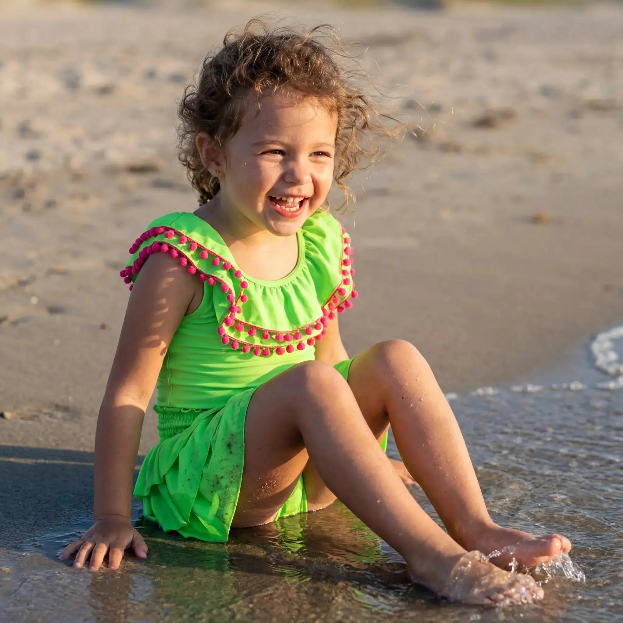 Sissi Lime Neon Green One Piece &amp; Skirt PICCOLI PRINCIPI SWIMWEAR