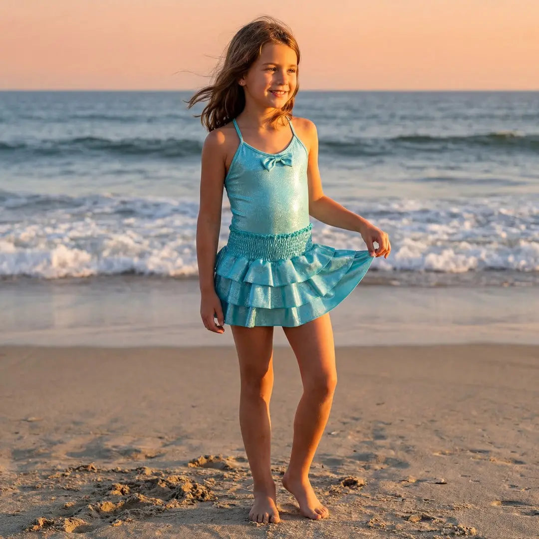 Matilde Aqua Glitter One Piece &amp; Skirt PICCOLI PRINCIPI SWIMWEAR