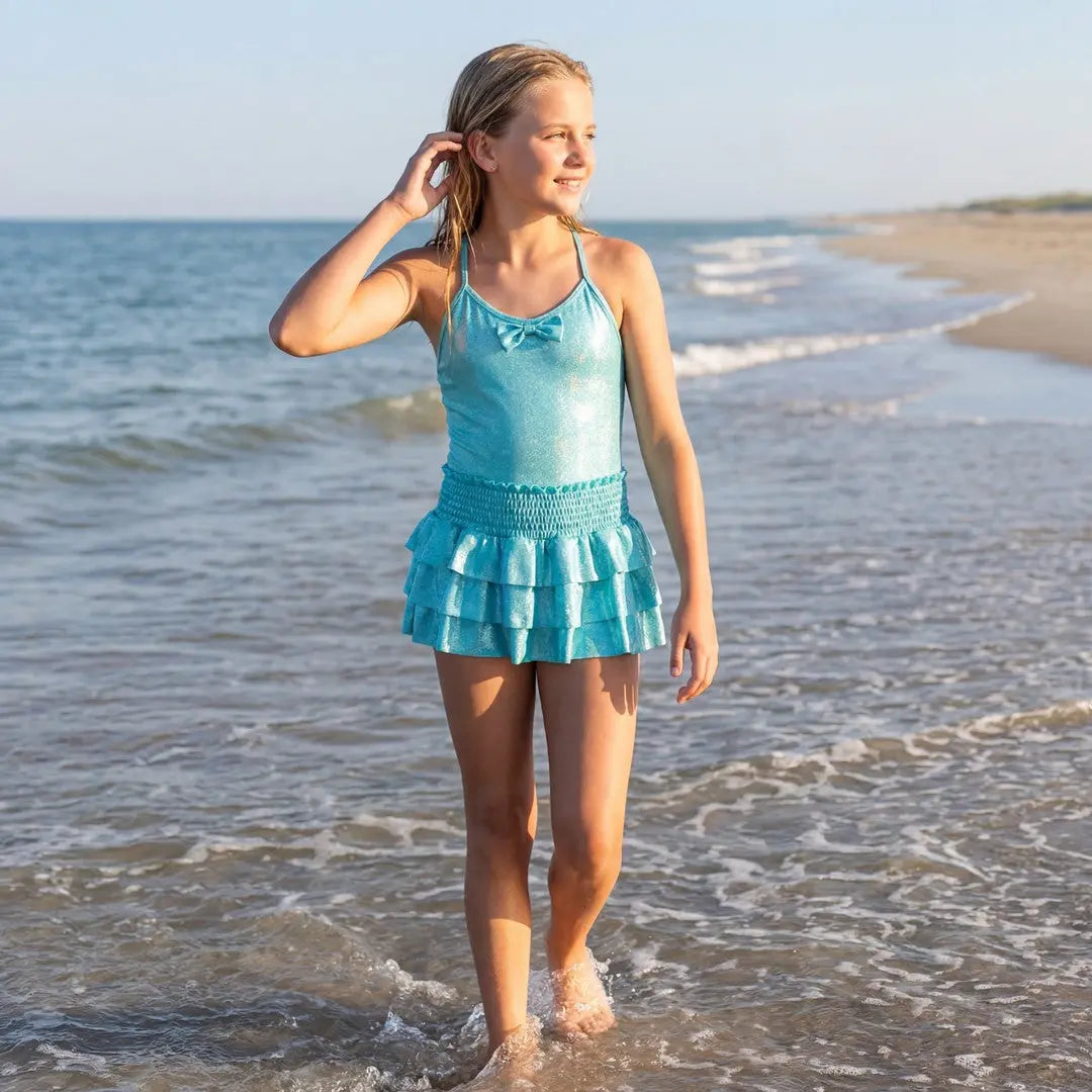 Matilde Aqua Glitter One Piece &amp; Skirt PICCOLI PRINCIPI SWIMWEAR