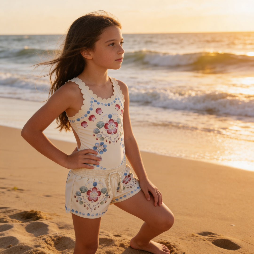 Girls Coastal Shell Swimsuit &amp; Trunks Set Molo