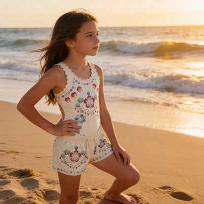Girls Coastal Shell Swimsuit &amp; Trunks Set Molo
