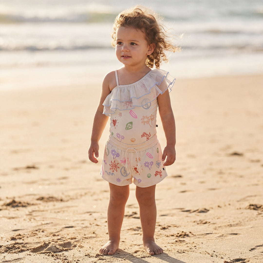 Girls Doodles Embroidered Swimsuit &amp; Trunks Set