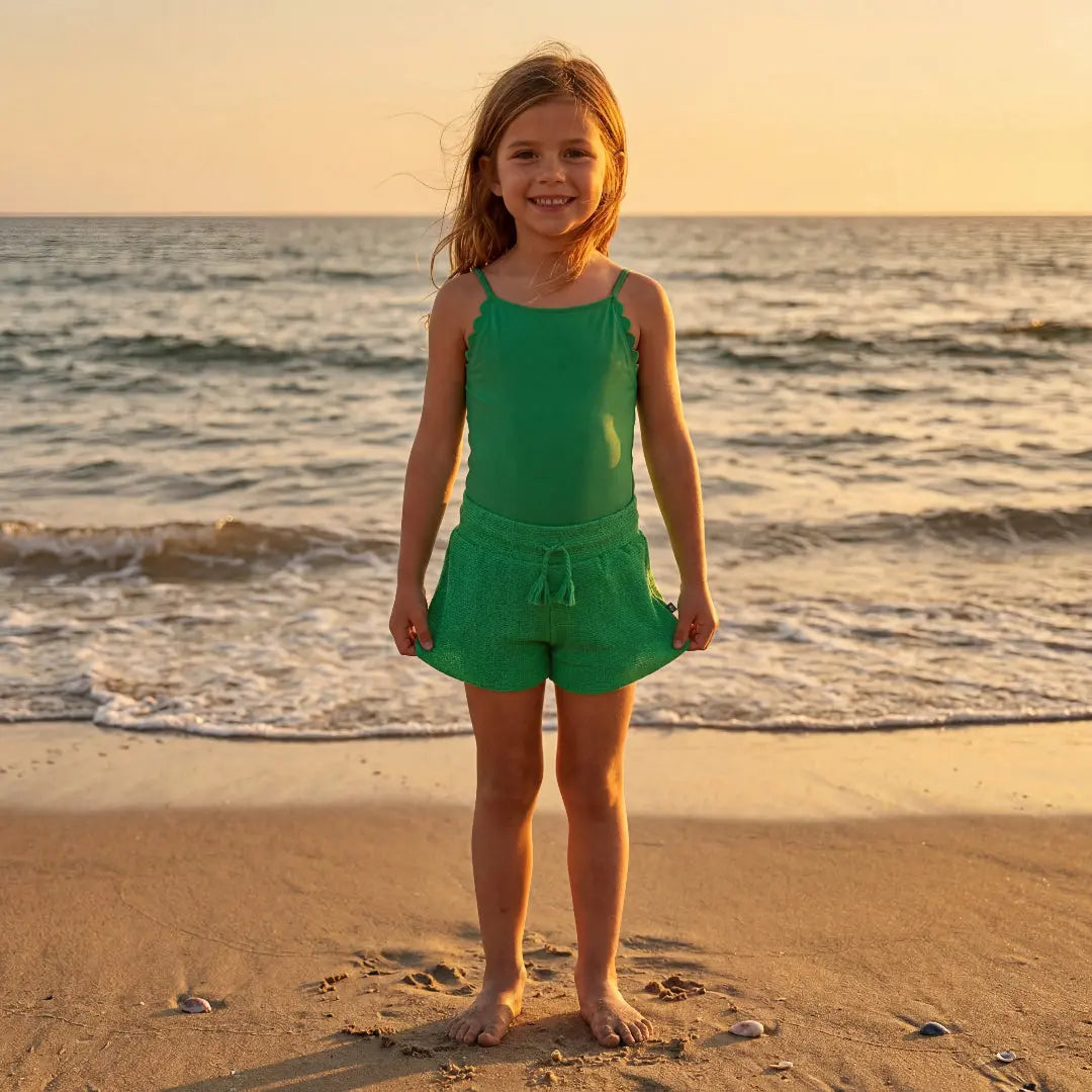 Girls Garden Green Swimsuit &amp; Bright Green Trunks Molo