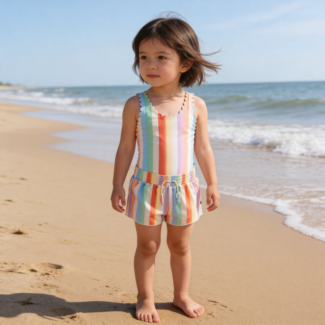 Girls Sunset Stripe Swimsuit &amp; Trunks Set