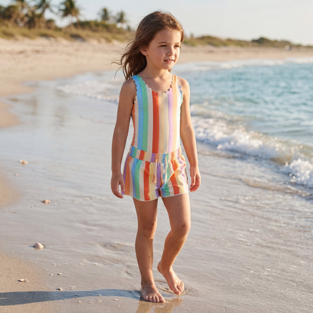 Girls Sunset Stripe Swimsuit &amp; Trunks Set