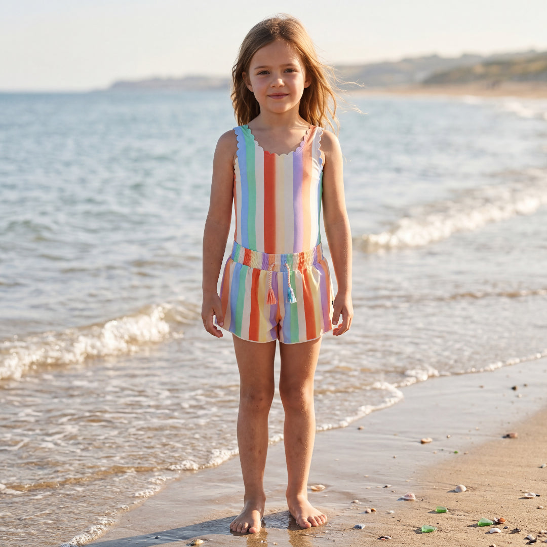 Girls Sunset Stripe Swimsuit &amp; Trunks Set