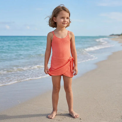 Coral Neon Swimsuit &amp; Wrap Skirt Set Lison Paris
