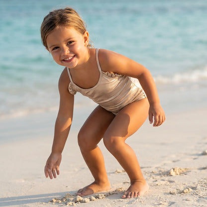 Sorbet Silver Metallic One Piece Girls Swimsuit LISON PARIS