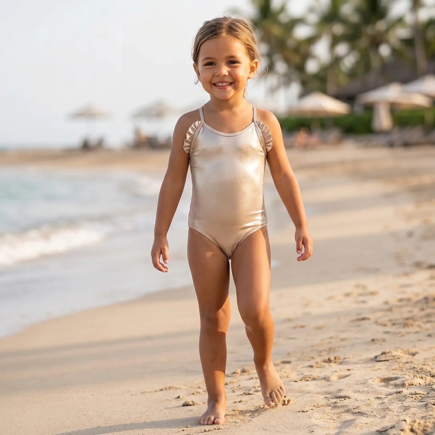 Sorbet Silver Metallic One Piece Girls Swimsuit LISON PARIS