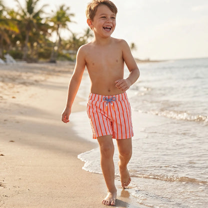 Orange and White Stripes Milo Boys Swim Shorts LISON PARIS
