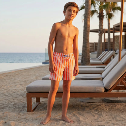 Orange and White Stripes Milo Boys Swim Shorts LISON PARIS