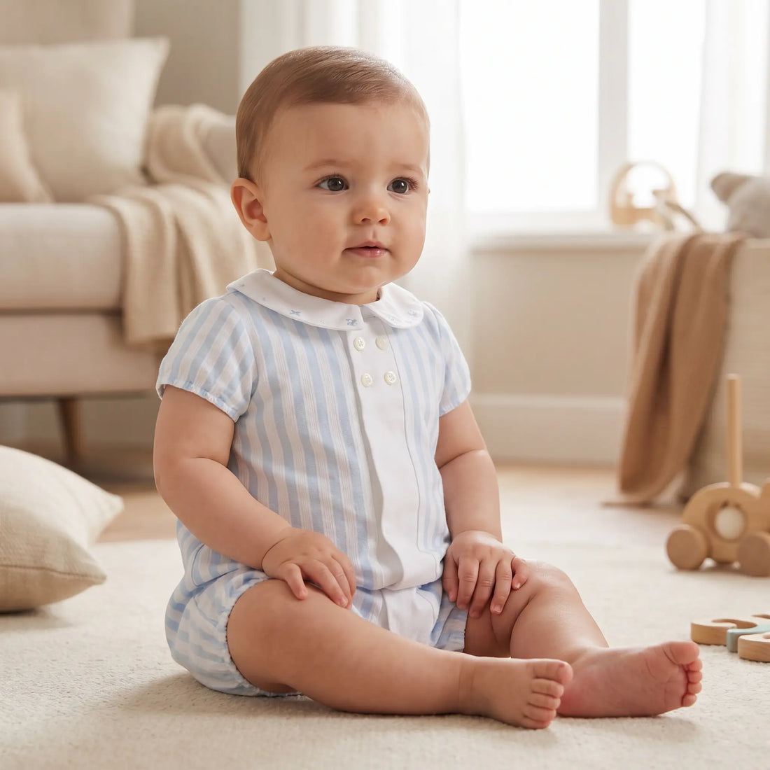 Baby Onesie - Sky Blue Stripes TARTINE ET CHOCOLAT