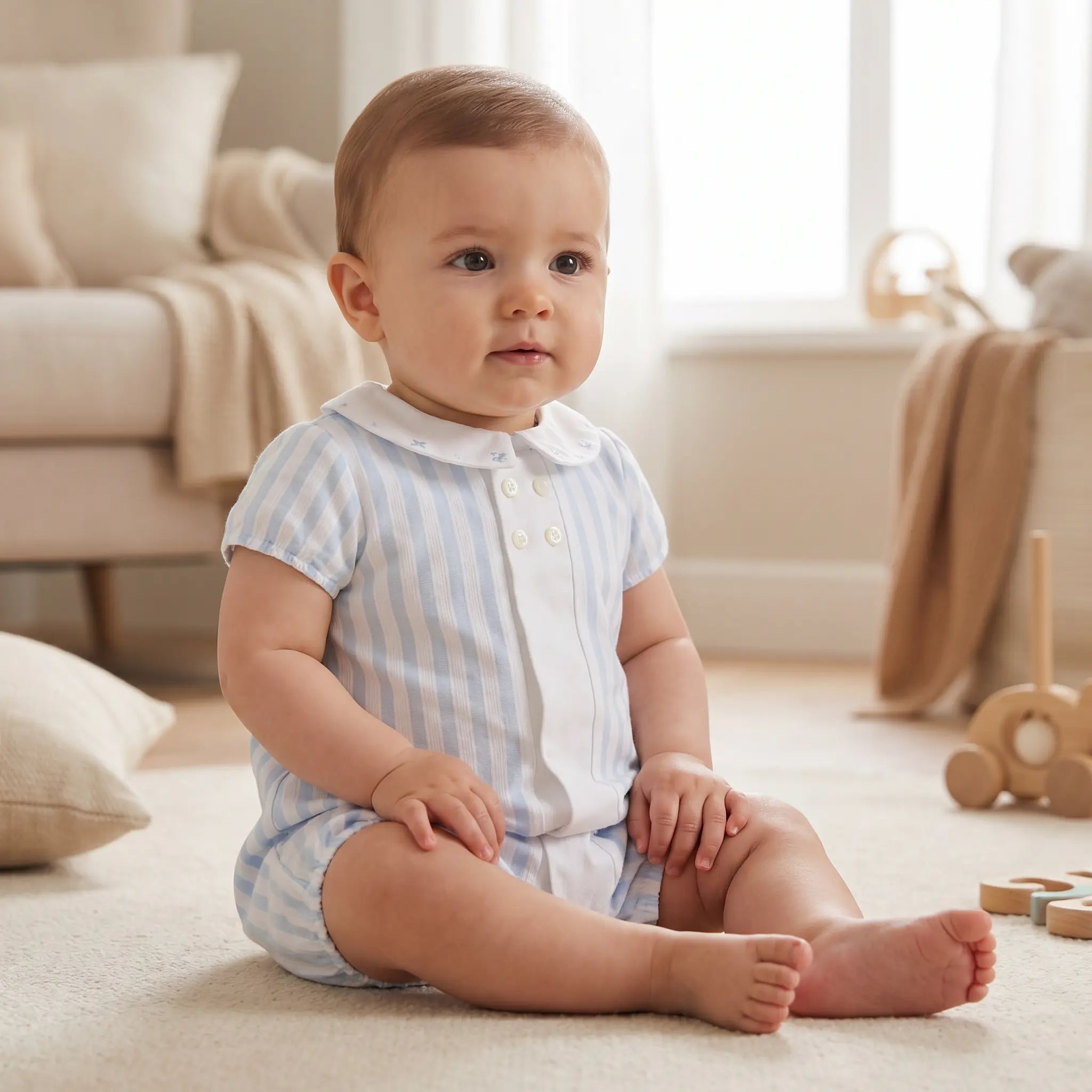 Baby Onesie - Sky Blue Stripes TARTINE ET CHOCOLAT