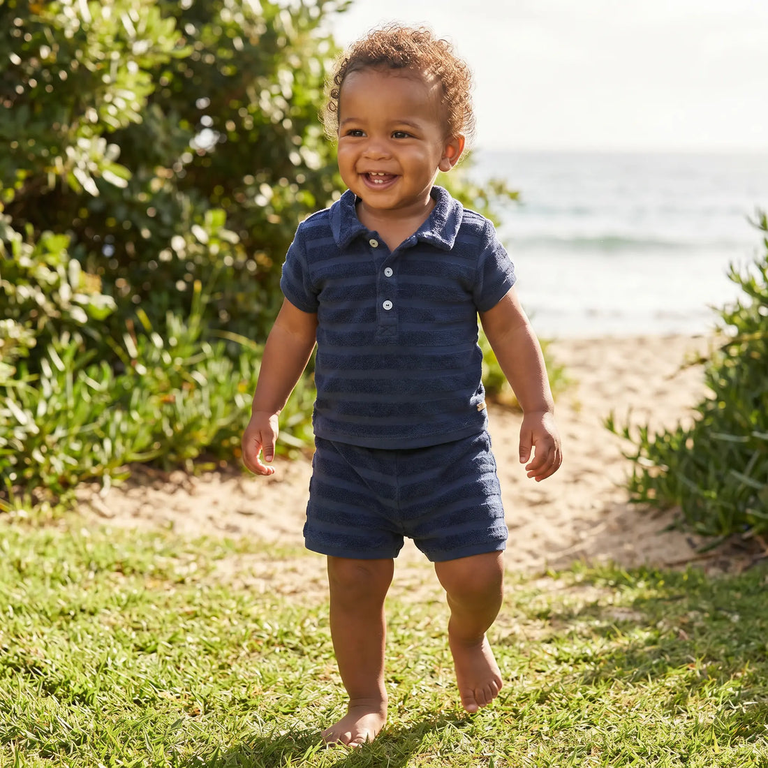 Navy Terry Stripes Baby Shorts Set TARTINE ET CHOCOLAT