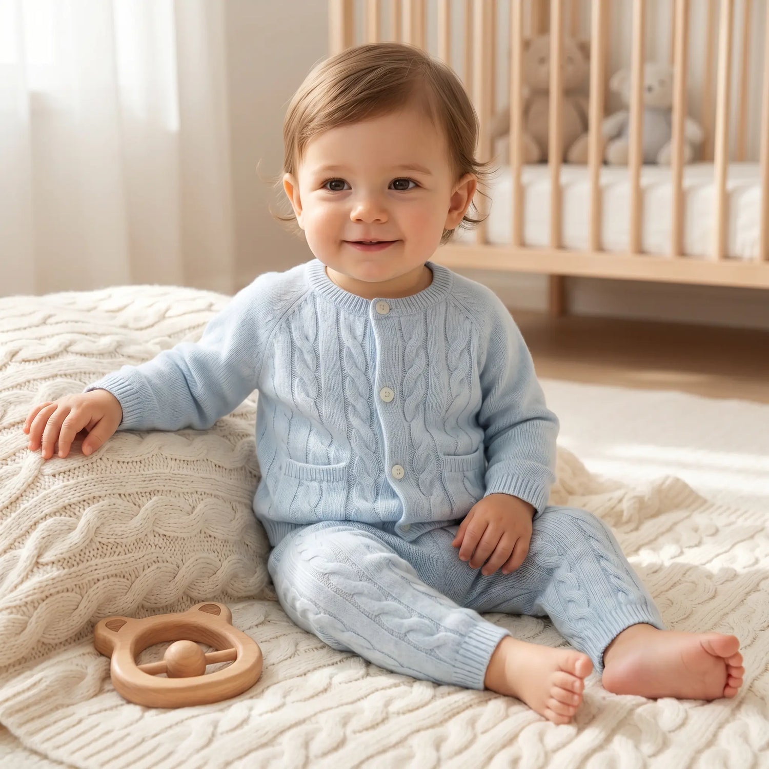 Wool Cashmere Baby Set - Sky Blue TARTINE ET CHOCOLAT