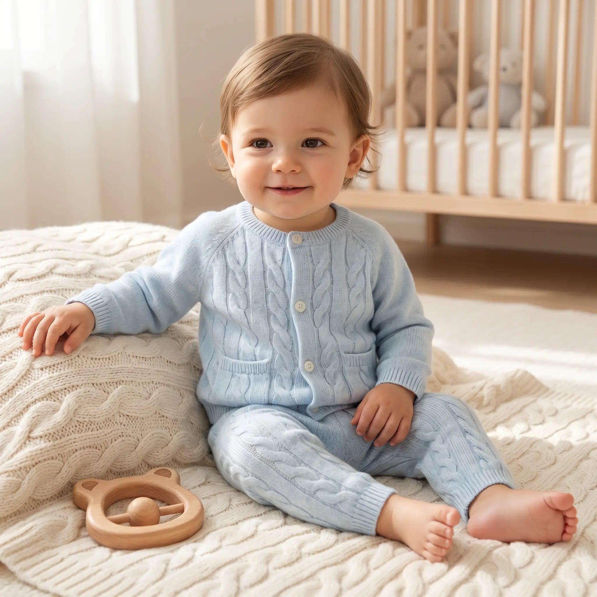 Wool Cashmere Baby Set - Sky Blue TARTINE ET CHOCOLAT