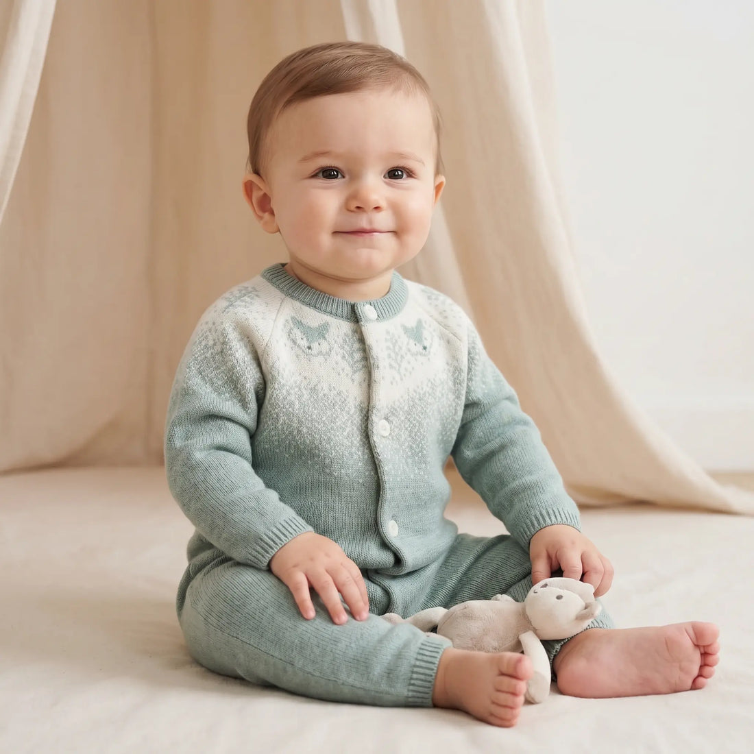 Wool Cashmere Onesie - Jade Green TARTINE ET CHOCOLAT