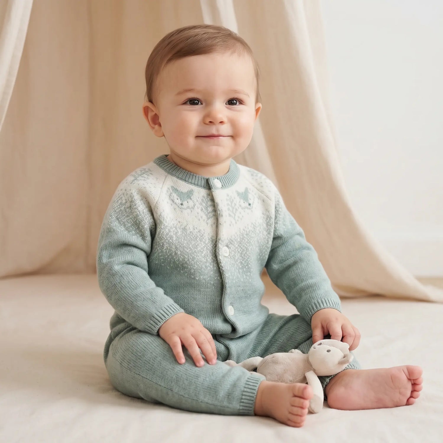 Wool Cashmere Onesie - Jade Green TARTINE ET CHOCOLAT
