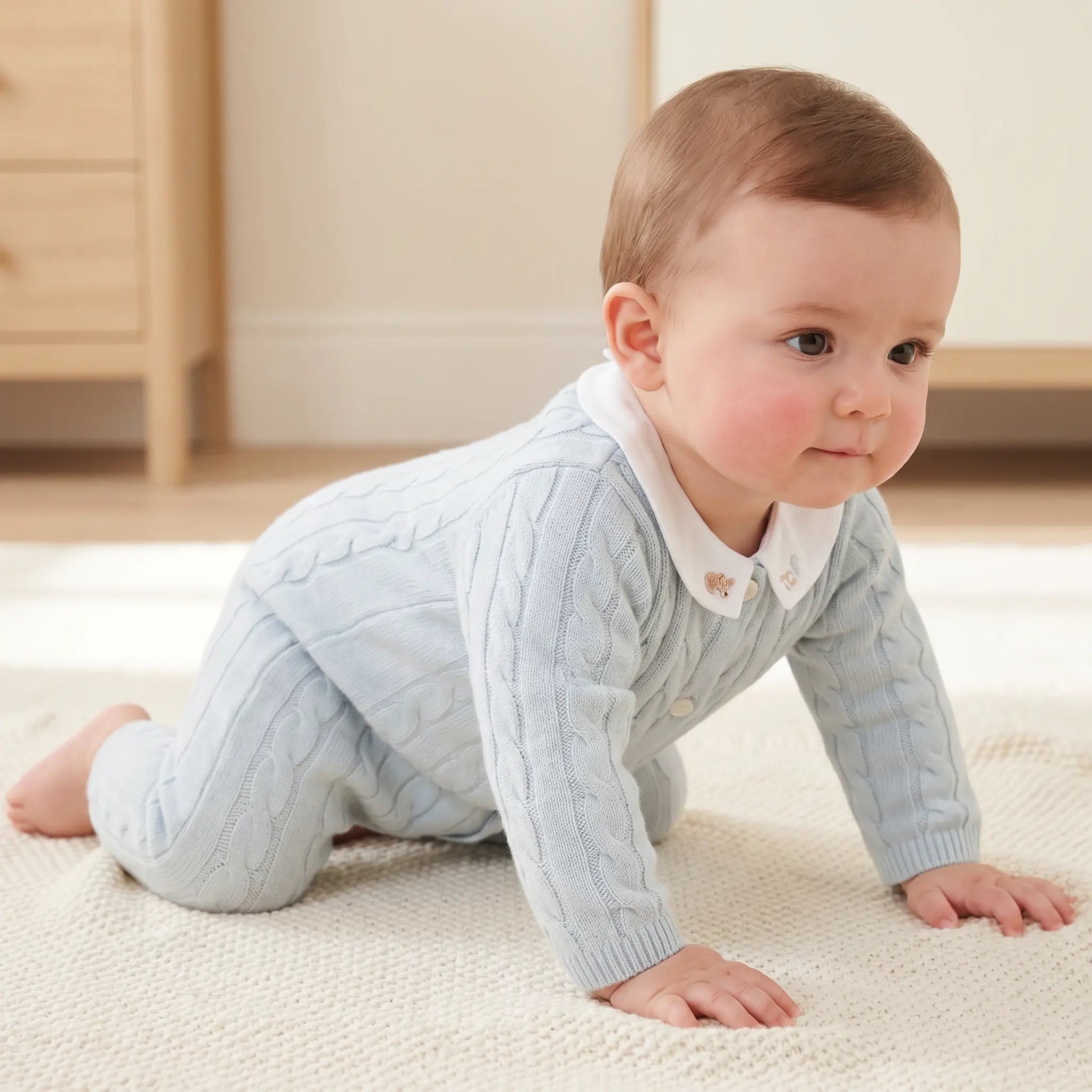 Wool Cashmere Collared Onesie - Sky Blue TARTINE ET CHOCOLAT