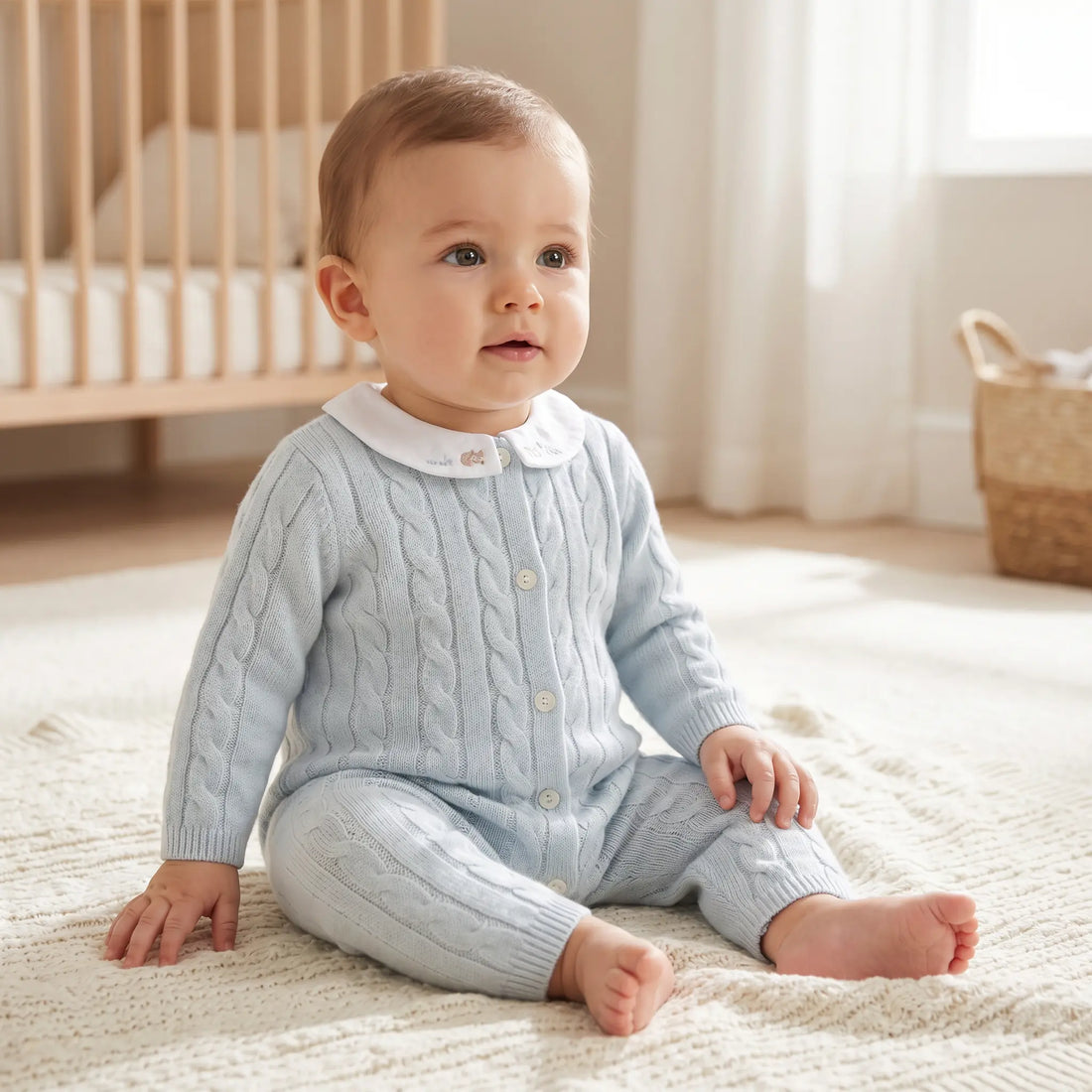 Wool Cashmere Collared Onesie - Sky Blue TARTINE ET CHOCOLAT