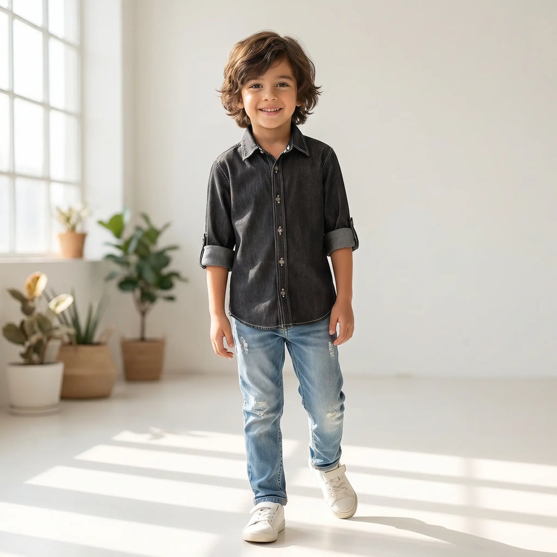 Boy L/s Italian Collar Shirt - Black NUPKEET